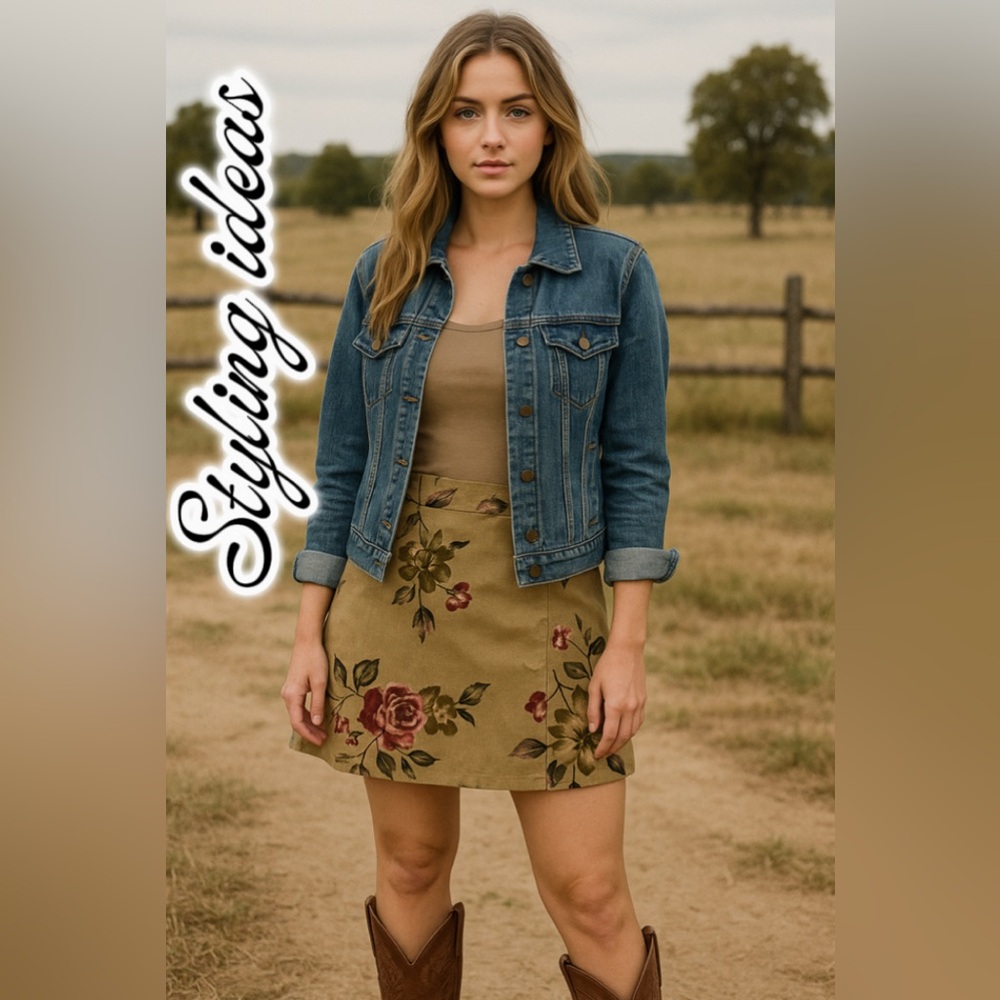 Cottagecore Fall Corduroy Skirt 6P Floral Print Soft Girl Autumn Style